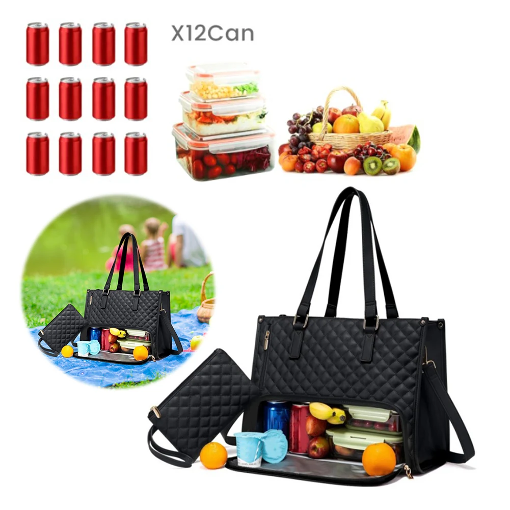 

Women 2-in-1 Lunch Bag Multi-Function Laptop Bag Multi-Compartment Quilted Handbag with Purse Large Capacity for Outdoor Work