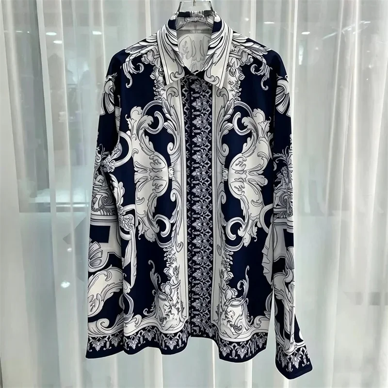 2026 New Men's Shirt Baroque Fashion Printed Shirt Palace Style Non Ironing Business Casual Long Sleeve Shirt