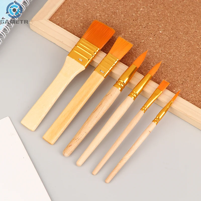 6Pcs Portable Watercolor Brushes Wooden Handle Watercolor Paint Brush Pen Set For Learning Diy Oil Acrylic Painting Tools