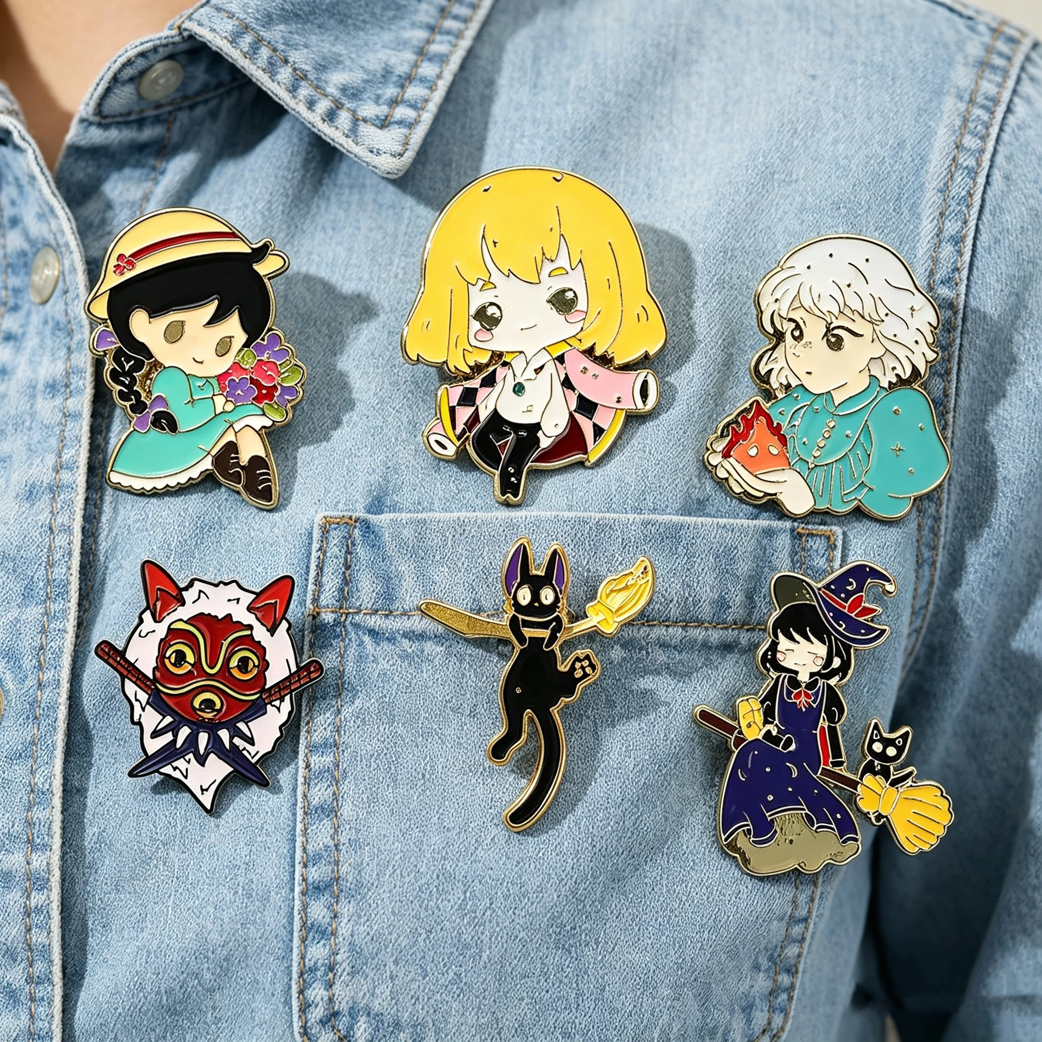 6-teiliges Set japanischer Märchenmädchen-Emaille-Anstecker, Fantasy-Anime-Charakter-Metallabzeichen, Dekor-Broschen für Rucksack & Jacke – Detail 5