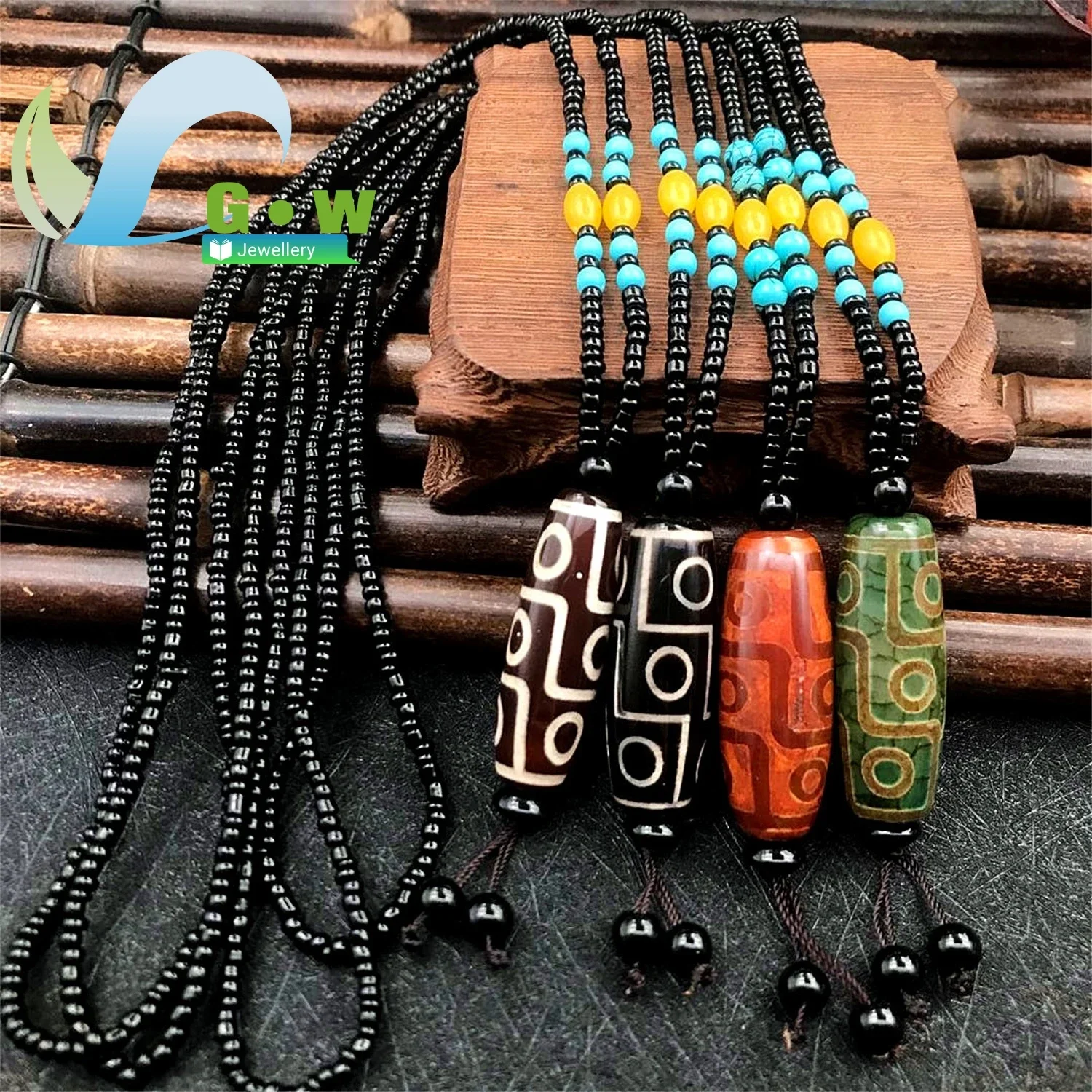 Tibetan Style Nine Eyes Agate Dzi Bead Pendant Necklace Simple Versatile Sweater Chain Unisex Casual Daily Wear Jewelry With Adj