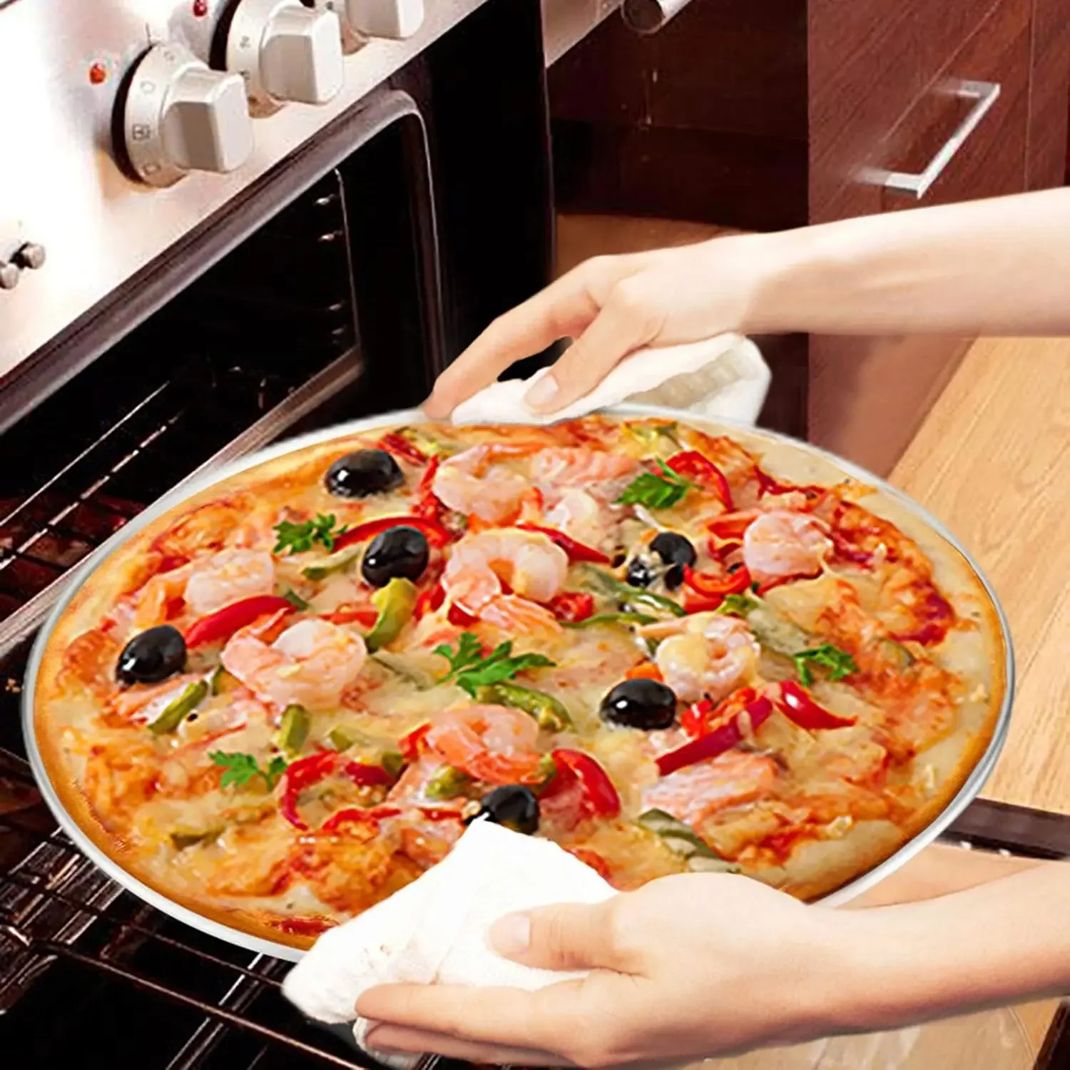 4PCS 8/9/10/12 Inch Pizza Baking Pan Stainless Steel Korean BBQ Grill Round Plate for Baking in The Oven Healthy and Durable