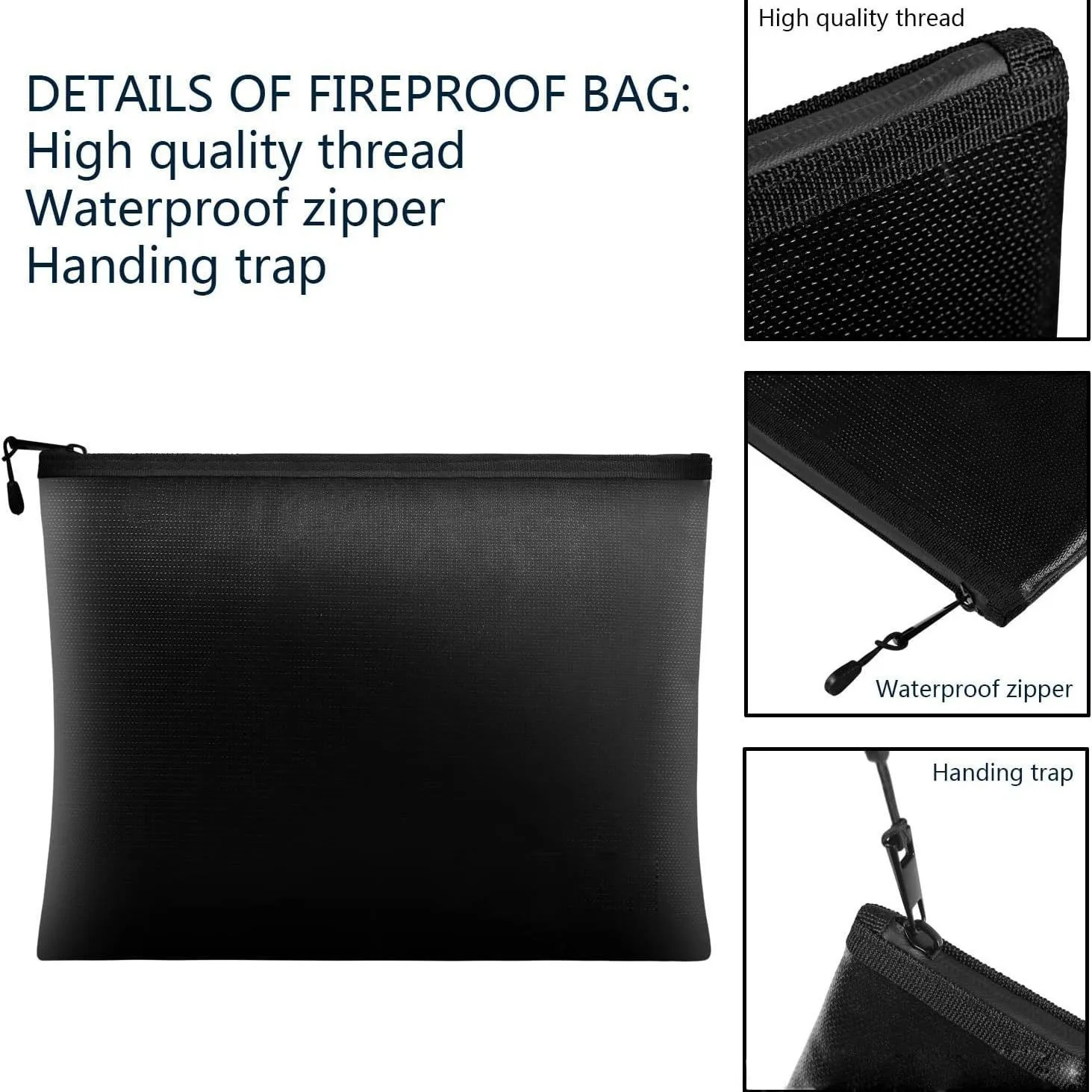 Fireproof Document Bag Waterproof Money Bags Fire Safe Storage Pouch with Zipper Cash File Envelope Holder for Home Office