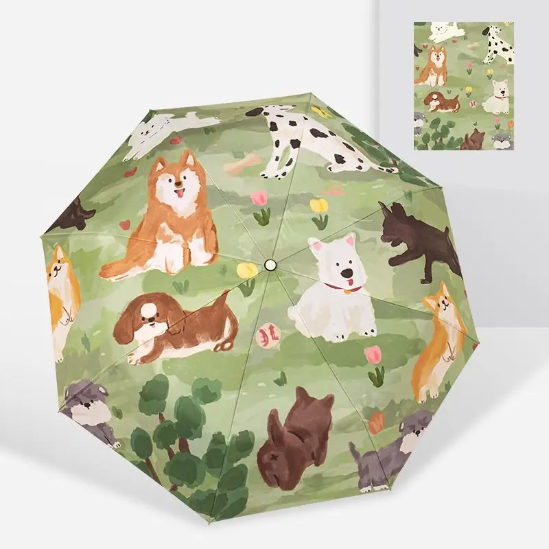 Cartoon Animal Fully Manual Automatic Five Fold Tri-fold Cute Dog Puppy Umbrella Vinyl Parasol Sun Umbrella Rain or Rain