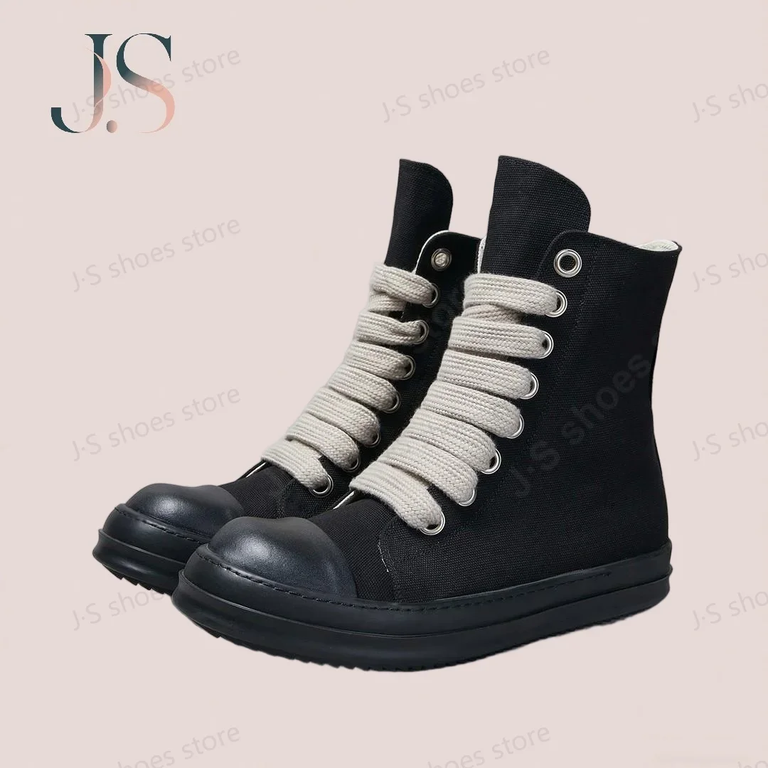 

R-o Luxury Sneakers Black Canvas High Top Shoe Casual Shoes Quality Men Boots Retro Design Jumbo Lace Women Sneaker Ankle Boot