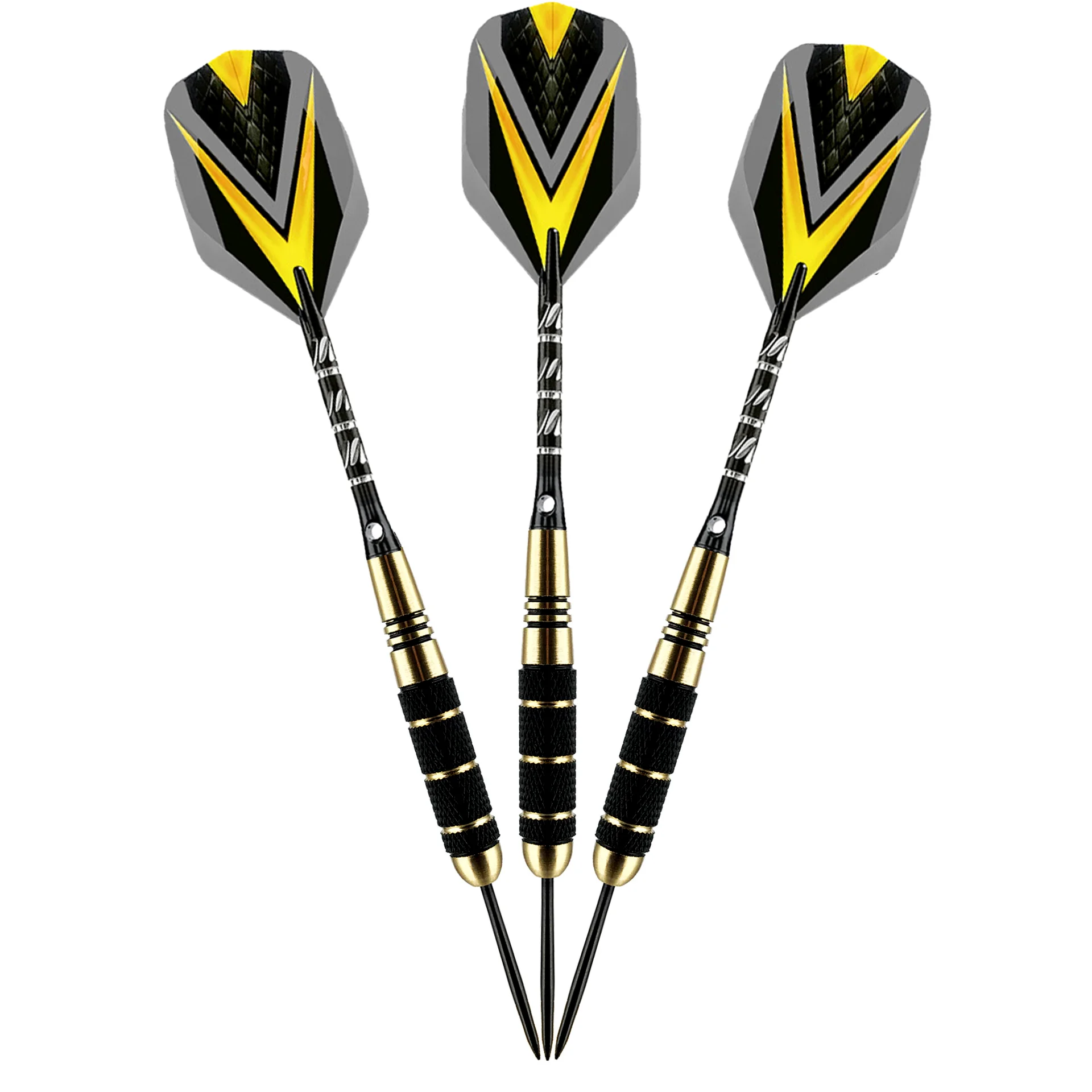 Set di freccette con punta in acciaio per freccette 24g Freccette professionali in ottone Punta in metallo Alberi in alluminio nero 3 voli 6 O-ring in gomma