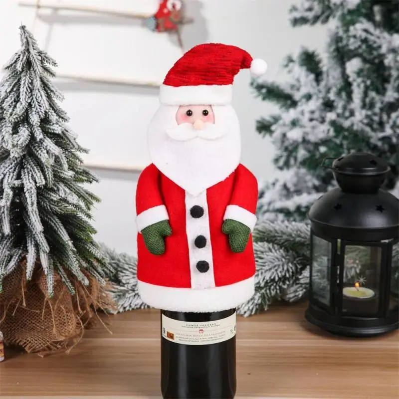 New Flannelette Christmas Wine Bottle Set Table Decoration Old Man Snowman Home Christmas Holiday Arrangement Red Wine Bottle Se