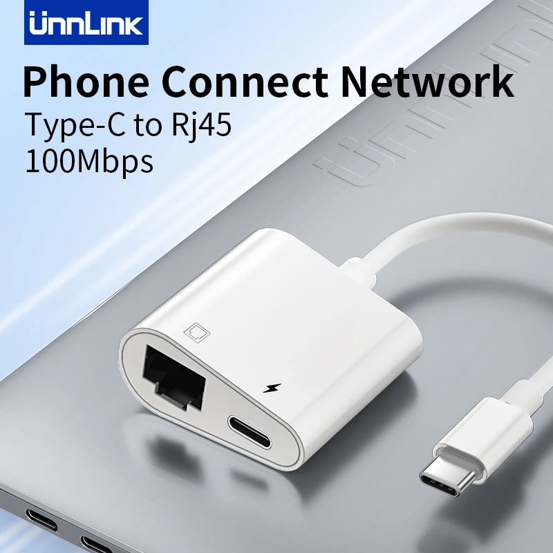 Unnlink-Adaptador USB C a RJ45 Lan, concentrador de tarjeta de red de 100Mbps con carga tipo C para TV Box, PC, ordenador portátil, teléfono,