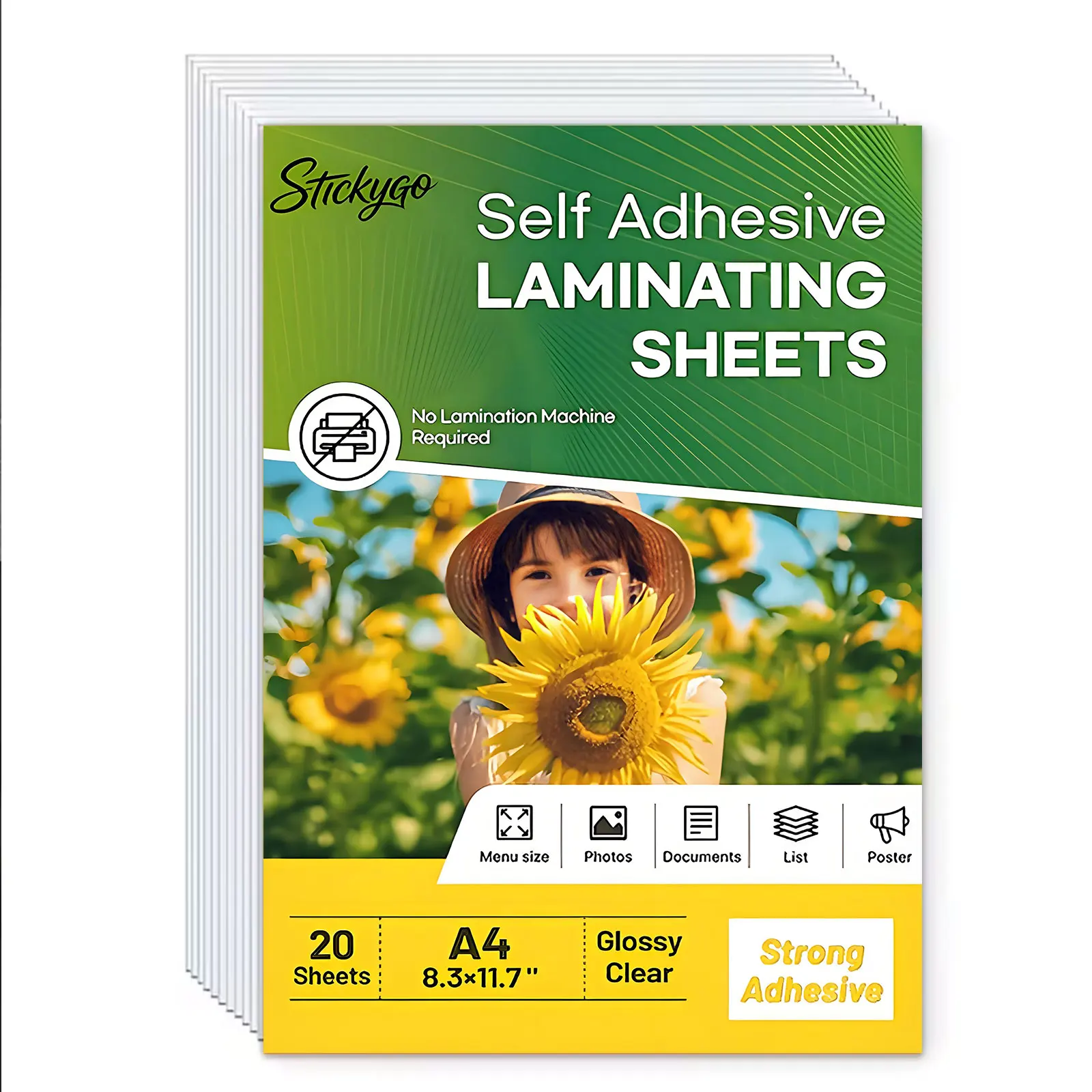 

20/50 Sheets A4 Self-Adhesive Cold Laminating Sheets - No Heat/Machine/, Self-Sealing Pouches for Instant, Glossy for ID Badges