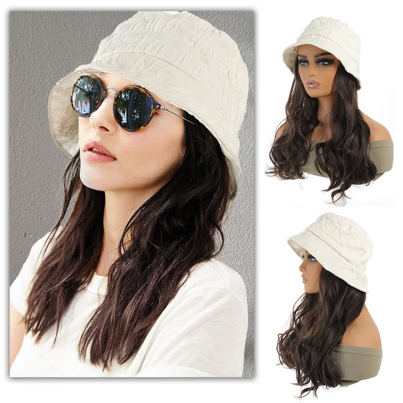 

Women's synthetic white fisherman hat, curly corn beard hair, breathable in summer, lightweight and fashionable women's hat wig