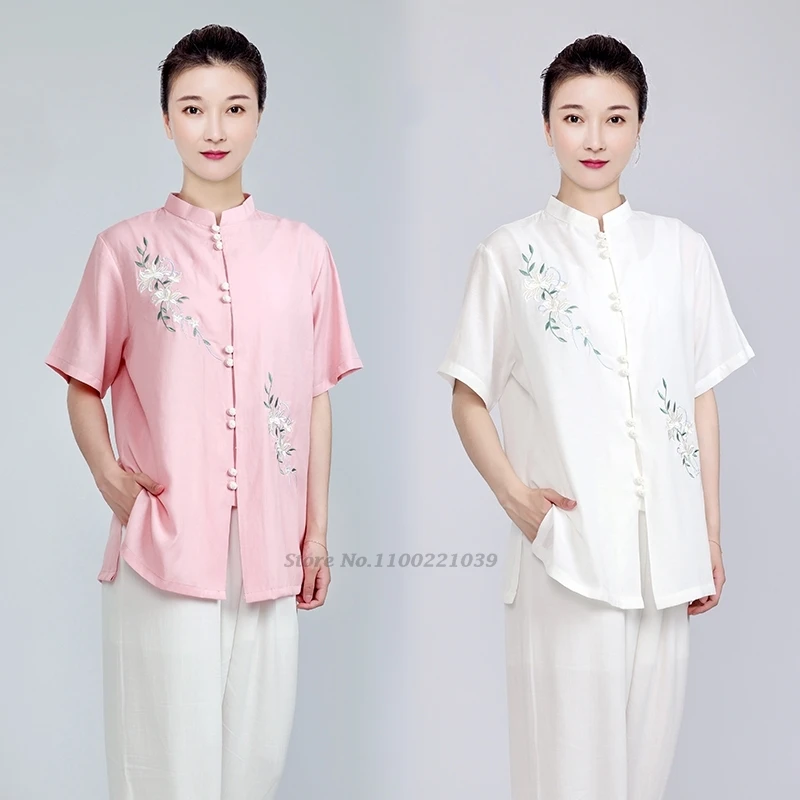 2025 chinese tai chi kungfu training clothes martial arts performance clothes flower embroidery cotton linen taijiquan uniform