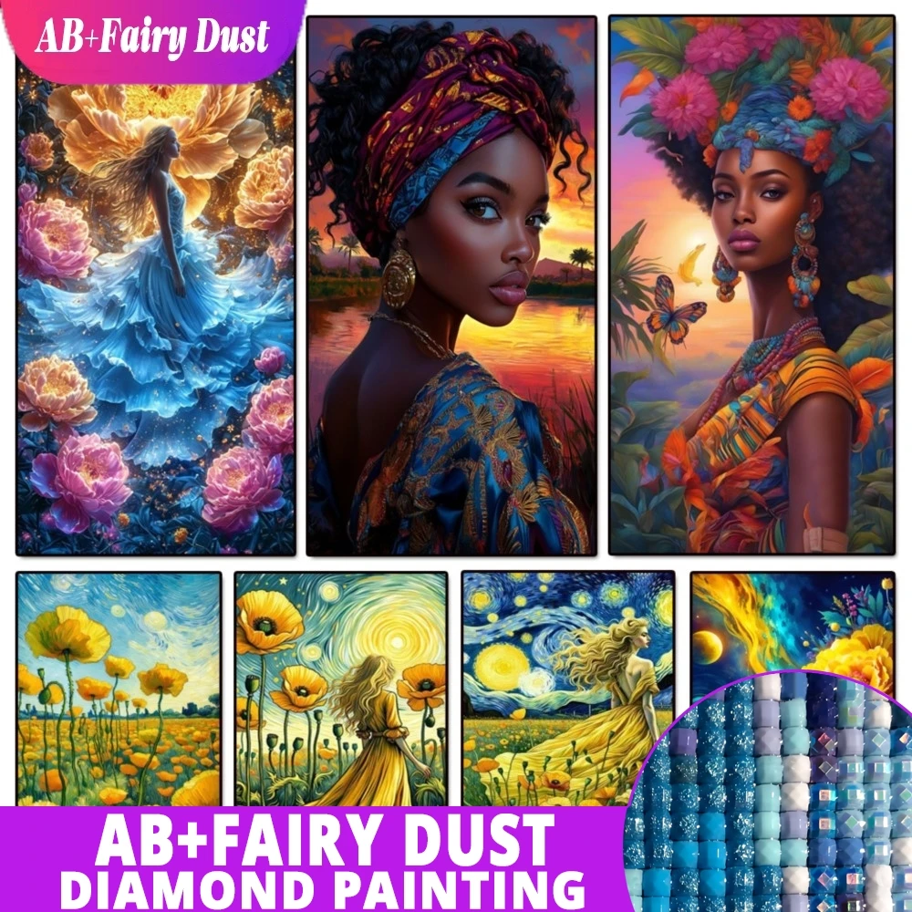 

AB Fairy Dust 2025 комплект алмазной живописи африканские женщины цветочное искусство мозаика ручной работы вышивка крестиком украшение дома подарки для взрослых
