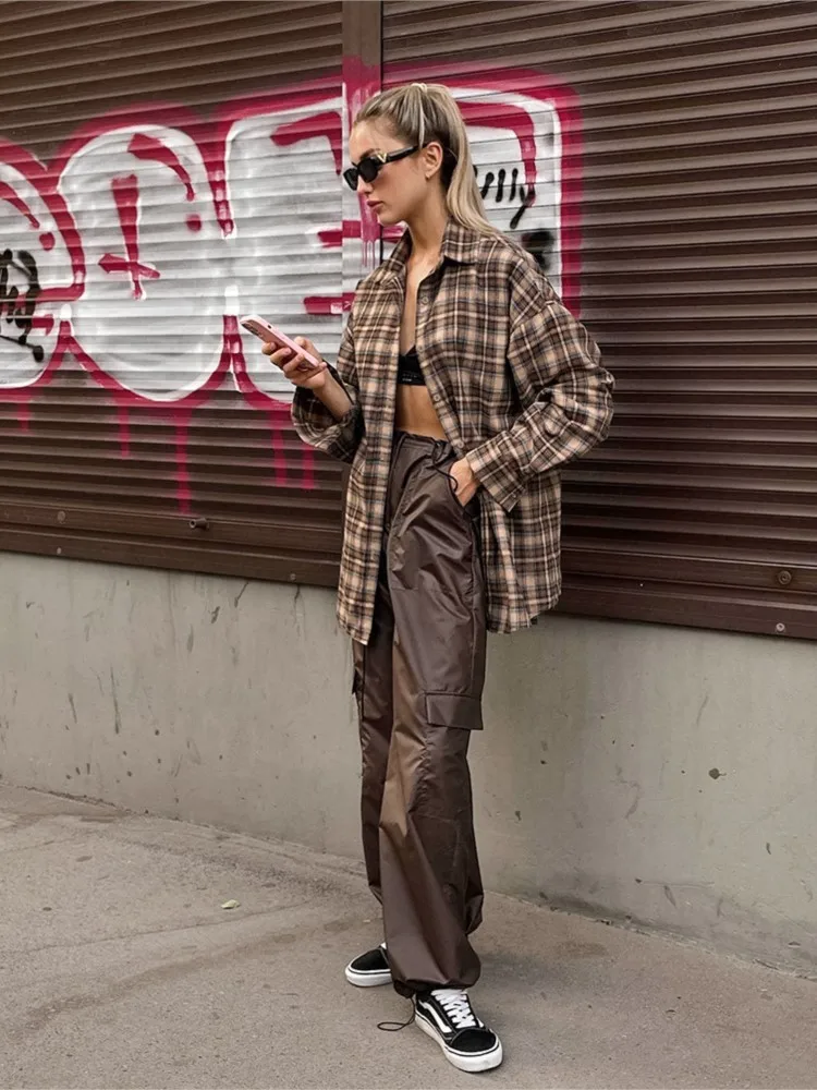 Camisas xadrez vintage moda feminina manga longa único breasted camisa solta feminina 2025 nova primavera outono casual clássicos blusa