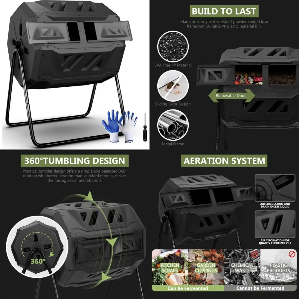 

43 Gallon Dual-Chamber BPA-Free Large Rotating Tumbling Compost Bin for Gardening