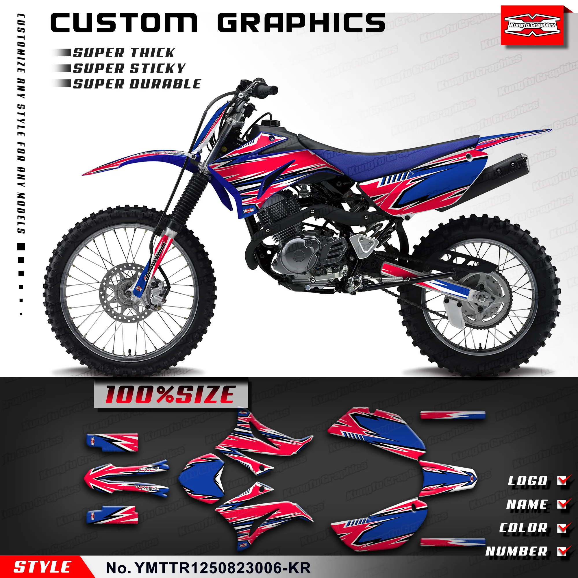 

KUNGFU GRAPHICS Dirt Bike Custom Vinyl Stickers MX Motocross Decal for Yamaha TTR 125 2008-2023, YMTTR1250823006-KR