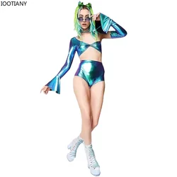 2024 Girl Game Cosplay Costume Carnival Party Girl Group Stage Performance Clothing Separates Two-piece Set Glossy Hot Pants