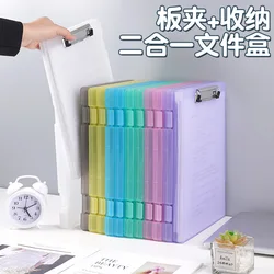 Multifunctional file box a4 with pen slot transparent desktop archive file organizer box board clip plastic writing board