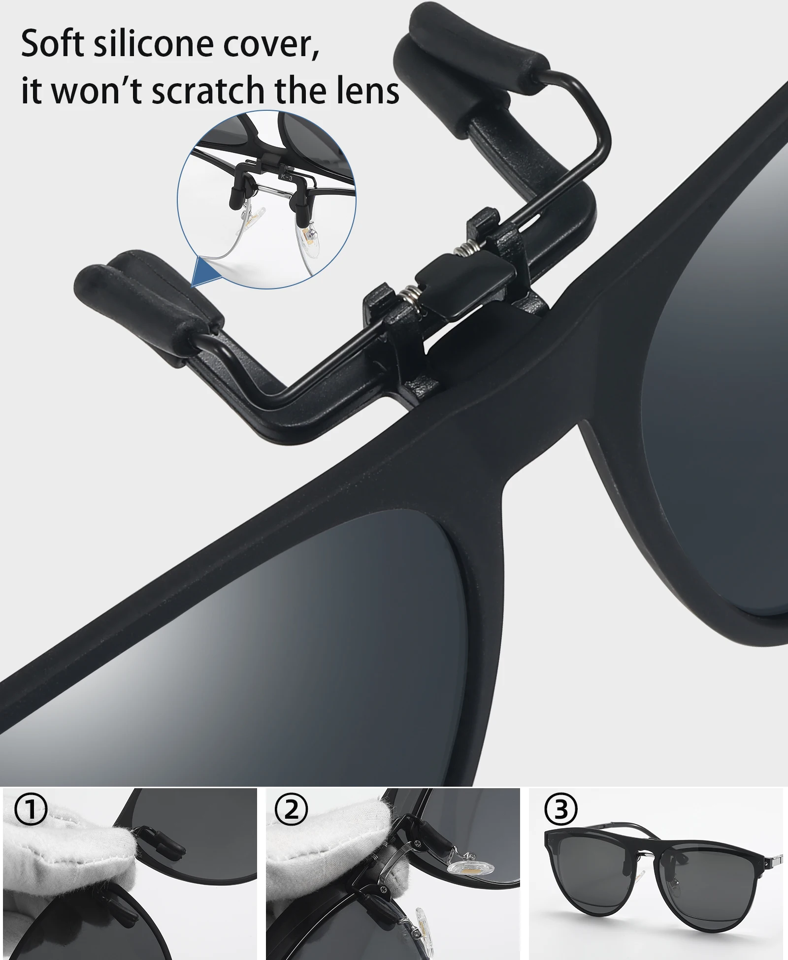 Polarized Fishing Outdoor Clip-on Flip Up Clip Rimless Sunglasses for Prescription Glasses - TAC Lens with UV400