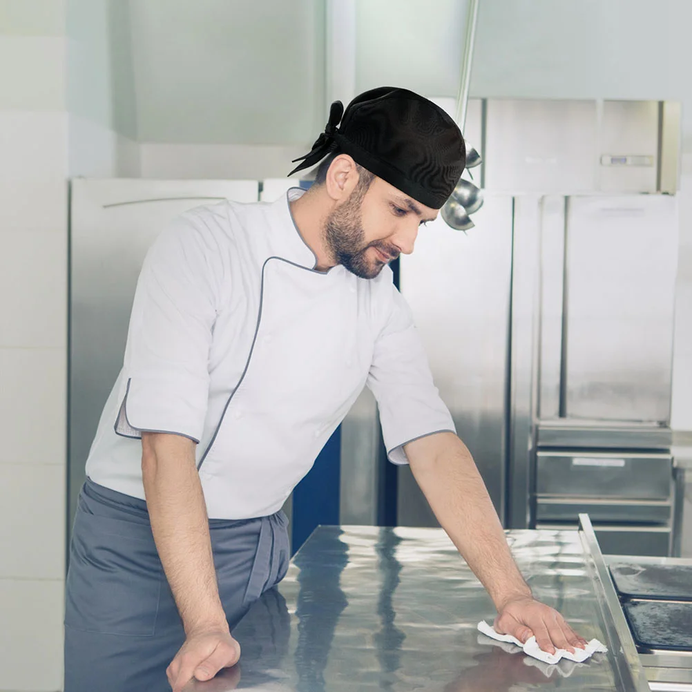 Chapeau de Chef pour Restaurant, barbecue, uniforme de cuisine, travail de cuisine, casquette de ruban de restauration, Turban, bandeau noir