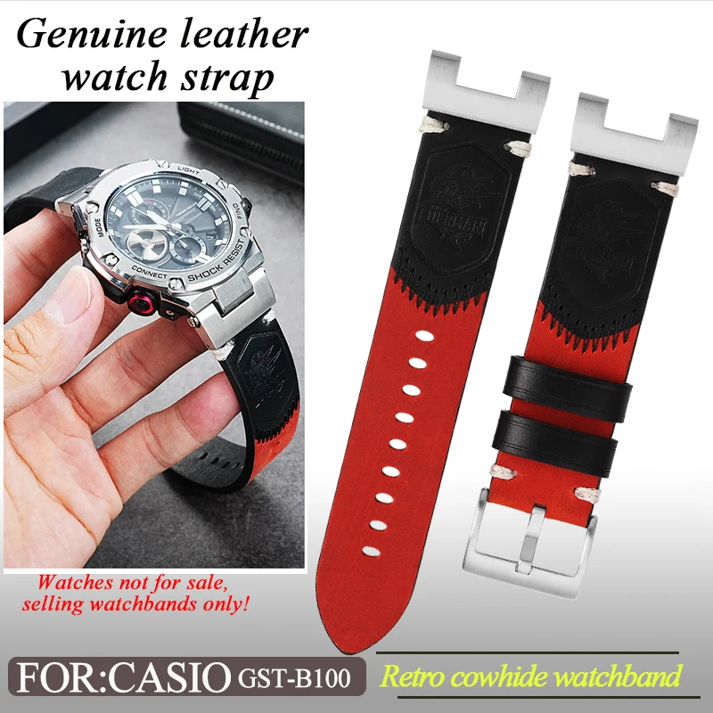 Concave Retro cowhide watch strap for Casio GST-B100 W300 400G S130L personalized Genuine leather watchband men wrist bracelet