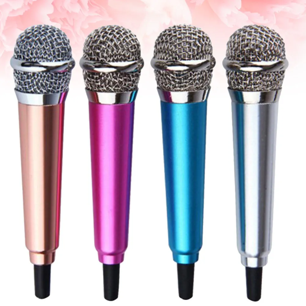 Mini micrófono para teléfono móvil, grabación de canciones K, Compatible con teléfono inteligente, PC, portátil, Audio de 3,5mm, color plateado rosado y dorado, 4 Uds.