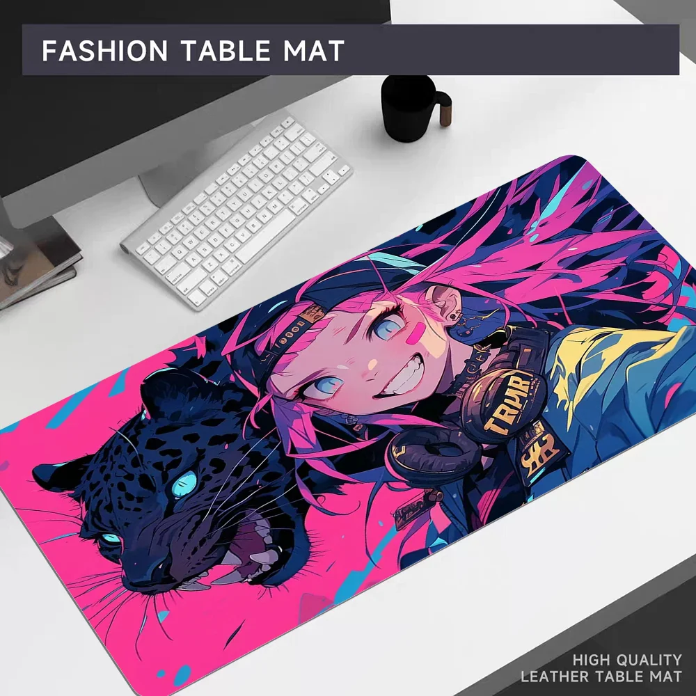 Leopard girl AI Cool Mousepad 80x30cm XL Lockedge Office Computer Desk Mat tastiera da tavolo tappetino per Mouse grande cuscino per Laptop antiscivolo