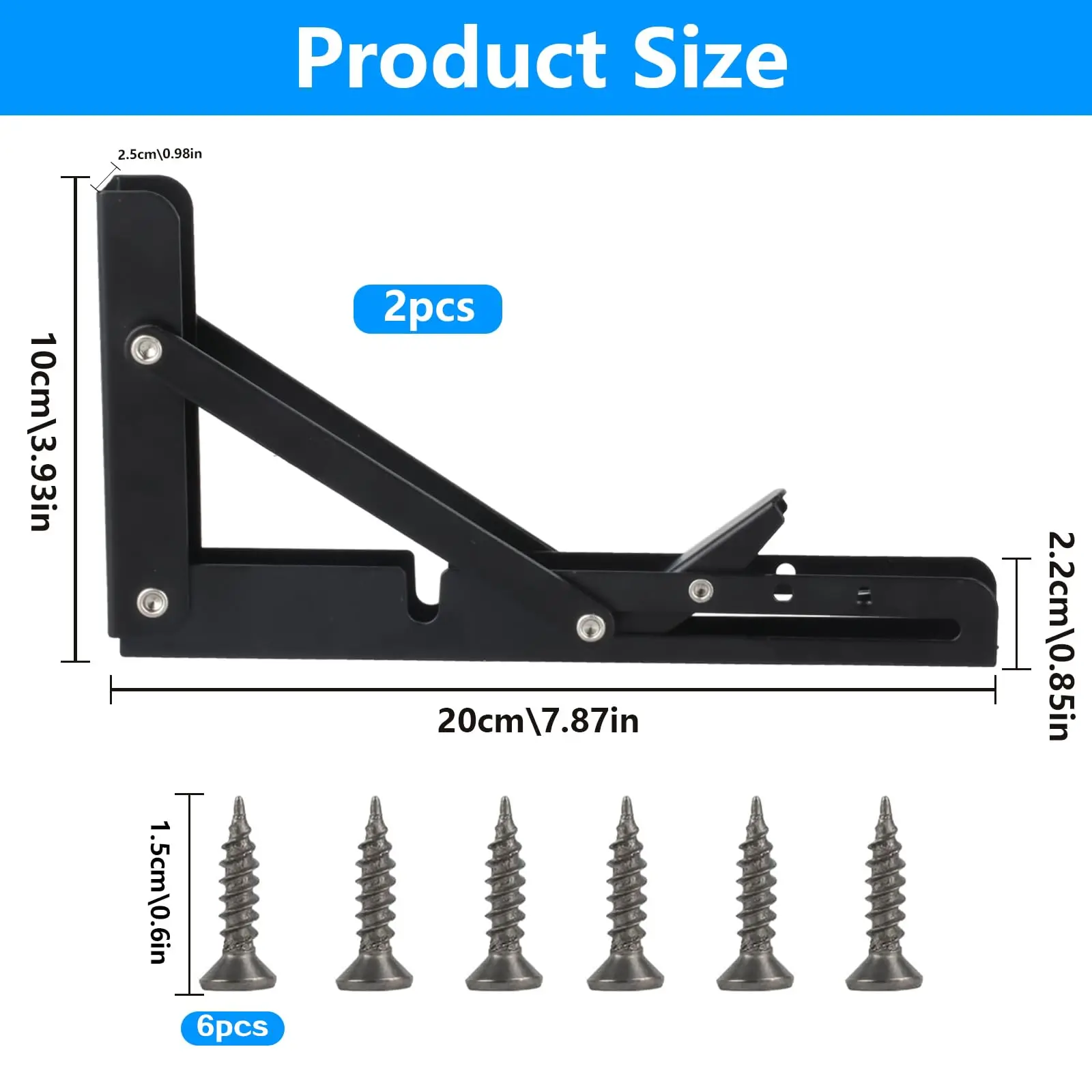 2-Pack 200mm Heavy Duty Folding Hinges w/ Lock - 90° Angle for Shelves & Tables