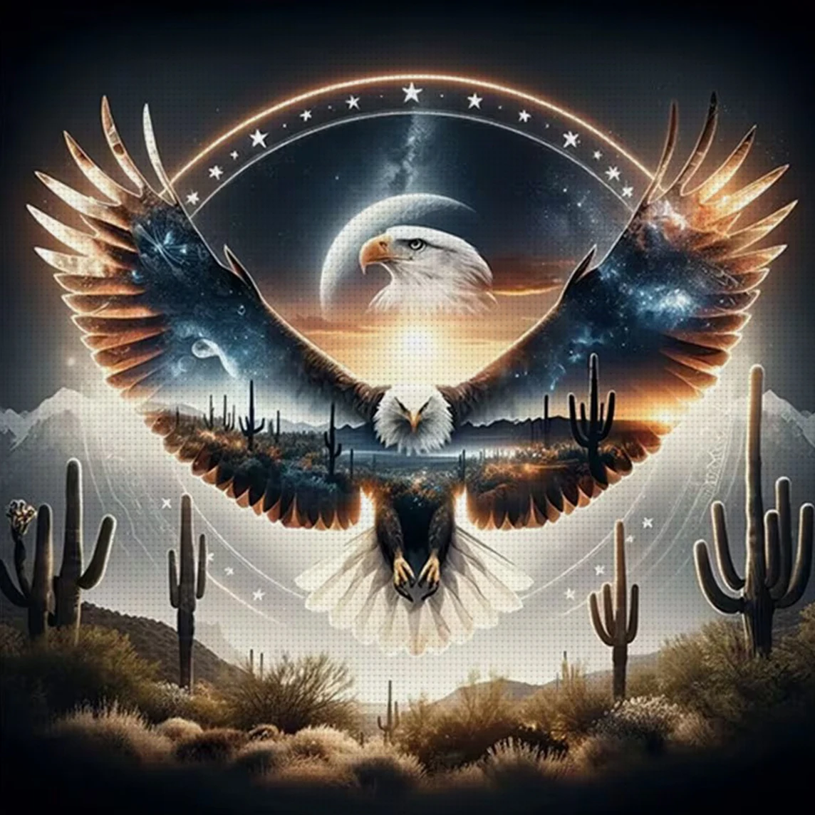 Starry Wings Eagle Kreuzstich-Set zum Selbermachen, 11CT-Stickerei, Heimwanddekoration, Geschenk, handgefertigtes Material, rahmenlos, halbfertig, 36 x 36 cm