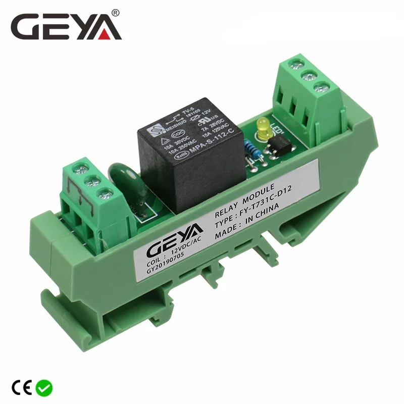 GEYA Din Rail 1-kanałowa płytka przekaźnikowa 5V 12V 24V 48V 110V 230V Moduł przekaźnika z interfejsem Przekaźnik elektromagnetyczny NPN PNP