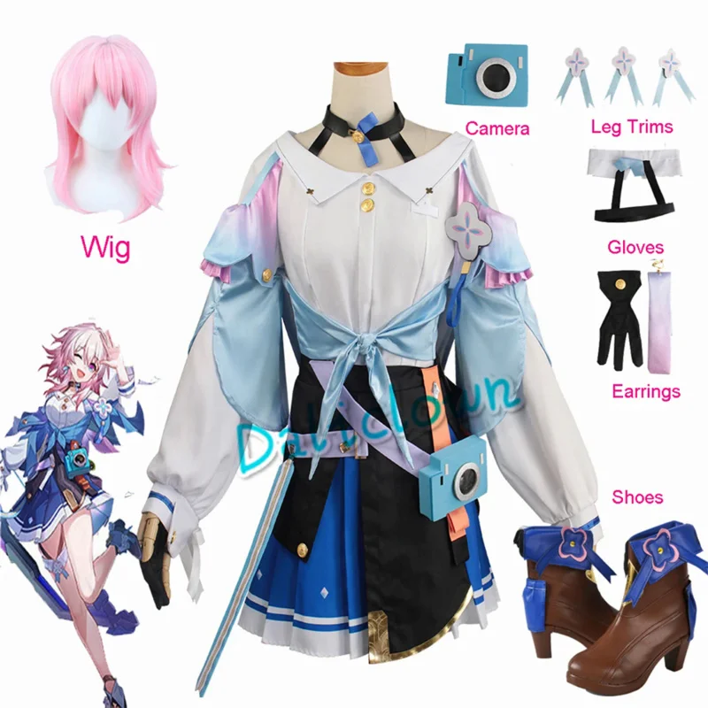 Spel Honkai Star Rail 7e Maart Cosplay Kostuum Schoenen Uniform Halloween Party Vrouwen Roze Pruik Maart 7e Cosplay Kostuum