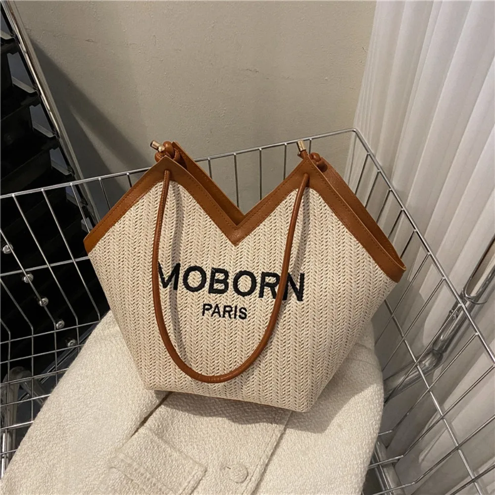 Trendy Straw Woven Bag Handbag Large Capacity Travel Beach Bag Tote Daily Commuting Bag Shoulder Bag Casual Underarm Bag