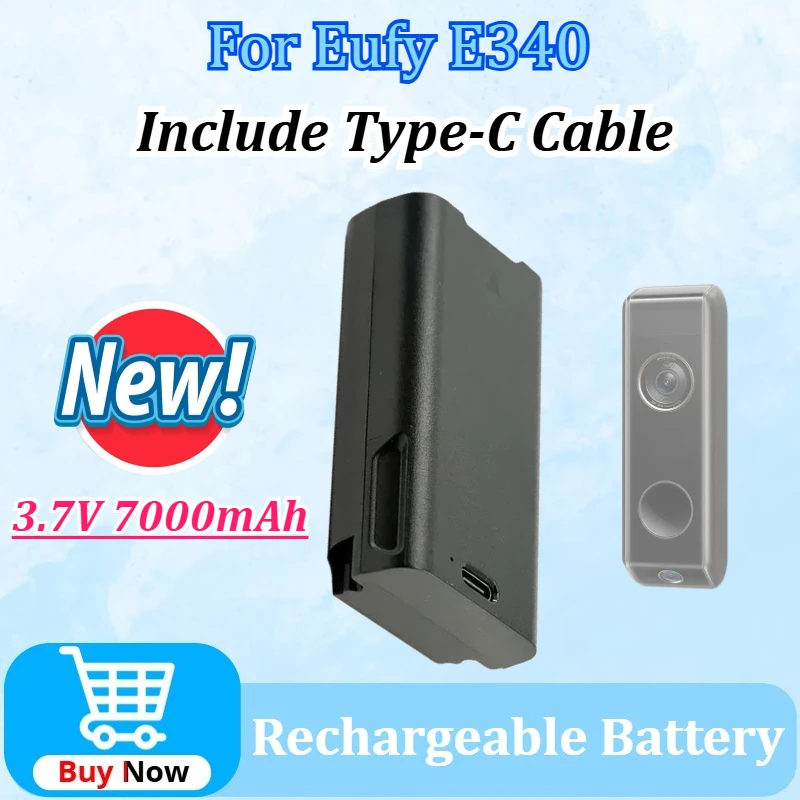

E340 3.7V 7000mAh 29.5Wh Rechargeable Video LDoorbell Battery USB-C Charge for Eufy Video Doorbell (Include Type-C Cable)