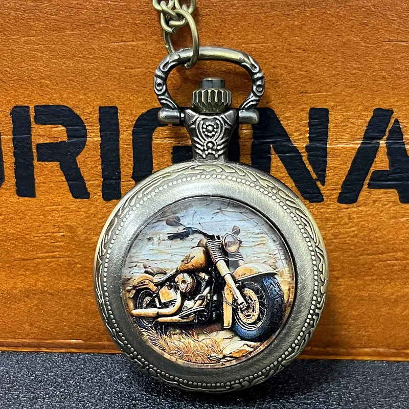 Creative Vintage Motorbike Pocket Watch Exquisite Clock With Necklace Chain Retro Bronze Cowboy Masculino Relogio Best Gift