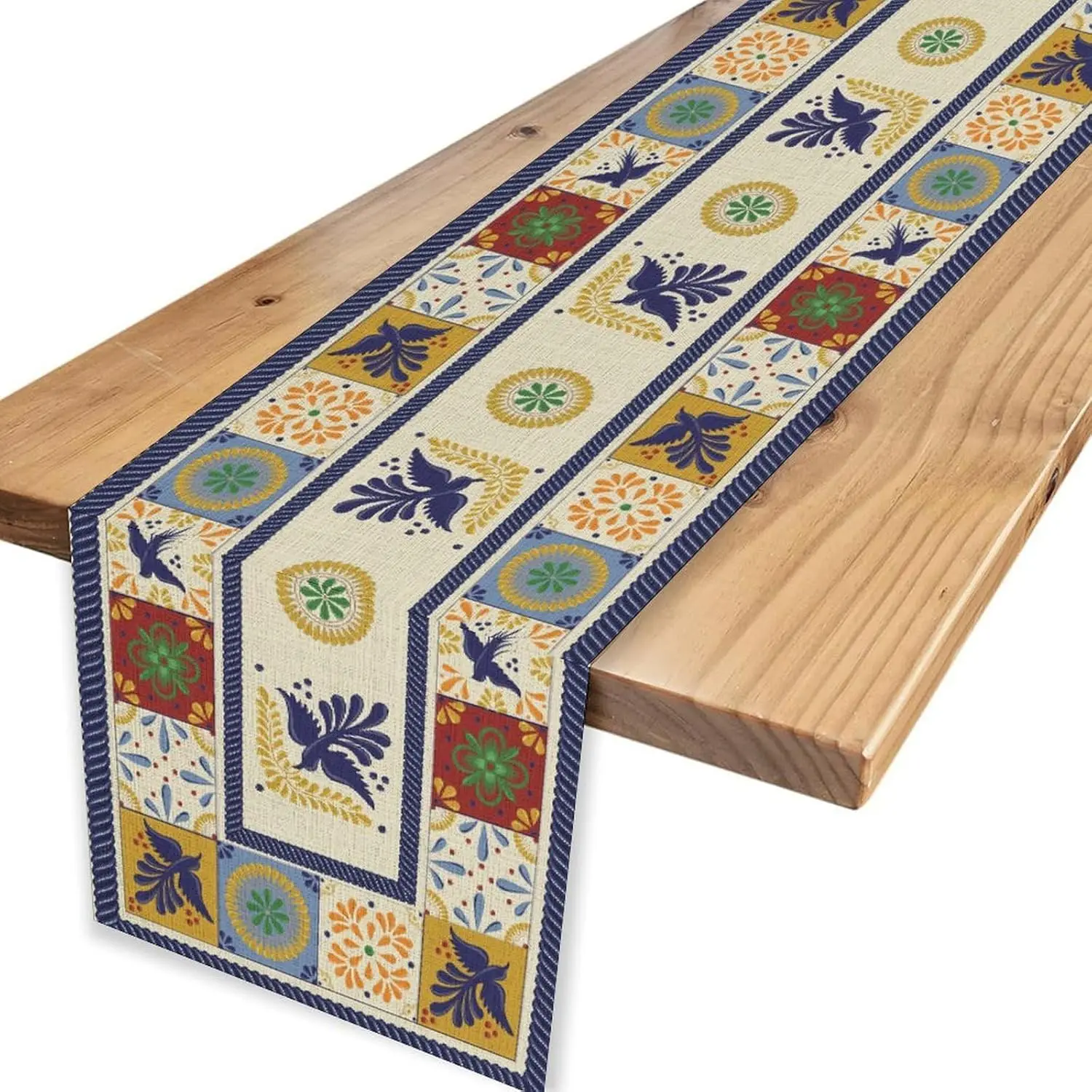 

Mexican Blue Floral Birds Talavera Ceramic Table Runner Party Decor Dia De Los Muertos Kitchen Dining Table Runner Fiesta Decor