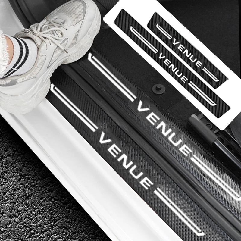 Carbon Fiber Car Threshold Protective Strips Decoration for Hyundai VENUE Car Rear Trunk Door Sill Film Decals Stickers Styling