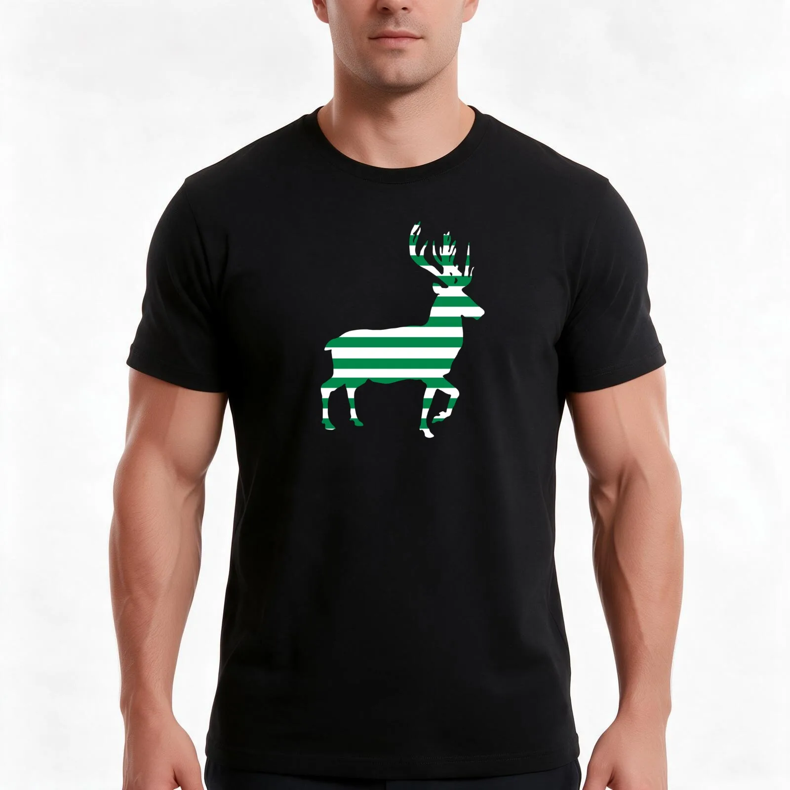 Camiseta con estampado de un ciervo en silueta, de color verde y blanco, del Club de Fútbol Glasgow Celtic, ideal para el verano, de algodón, de estilo informal y con corte amplio, perfecta para vestir en la calle.