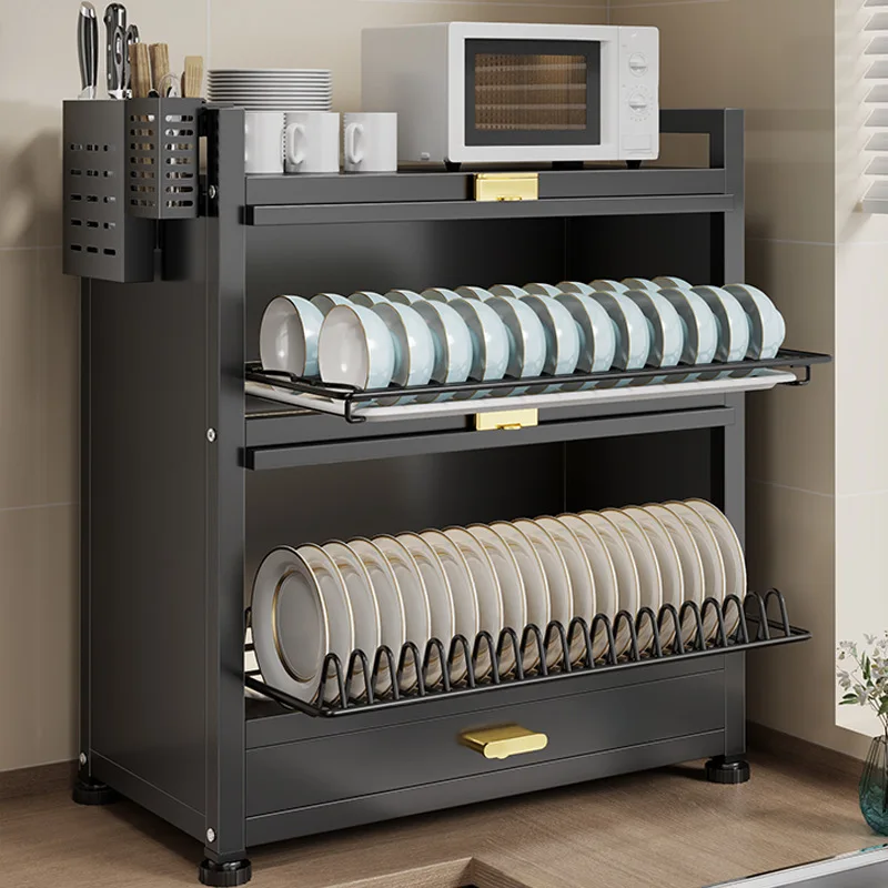 

‌Drainage Dish Rack Double Layer Utensil Holder Insect-proof Large Capacity Kitchen Organizer with Ventilation & Drainage Holes‌