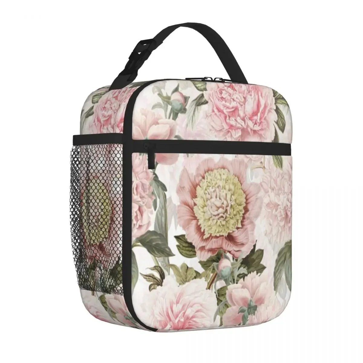 Hot Sale Vintage Botanical Blush Peony Flowers Botanical Garden Pattern Rugged Lunch Box Bag Hospital Visiting Bento Bag