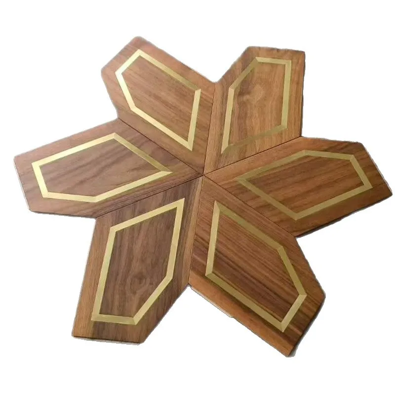Black walnut pentagonal jade stone inlaid copper special-shaped parquet floor