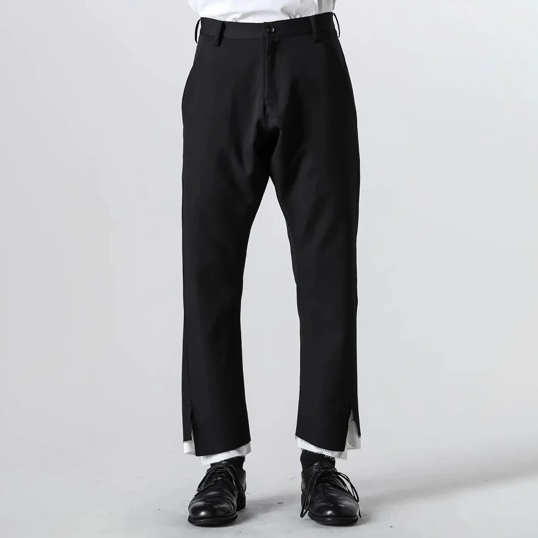 

YOJI OOAK design sense of irregular pants legs rough edge wide leg pants black and white double handsome mid-waist pants man