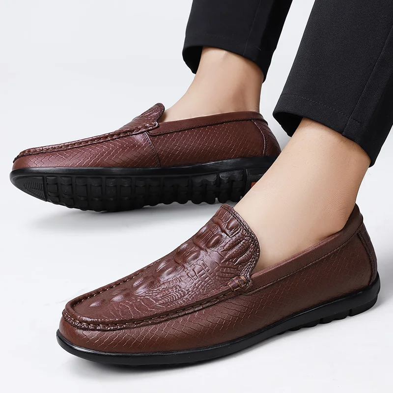 

Men Loafers Fashion Mens High Quality Crocodile Texture Genuine Leather Shoe Comfort Slip-on Walking Daily Handmade Casual Shoes