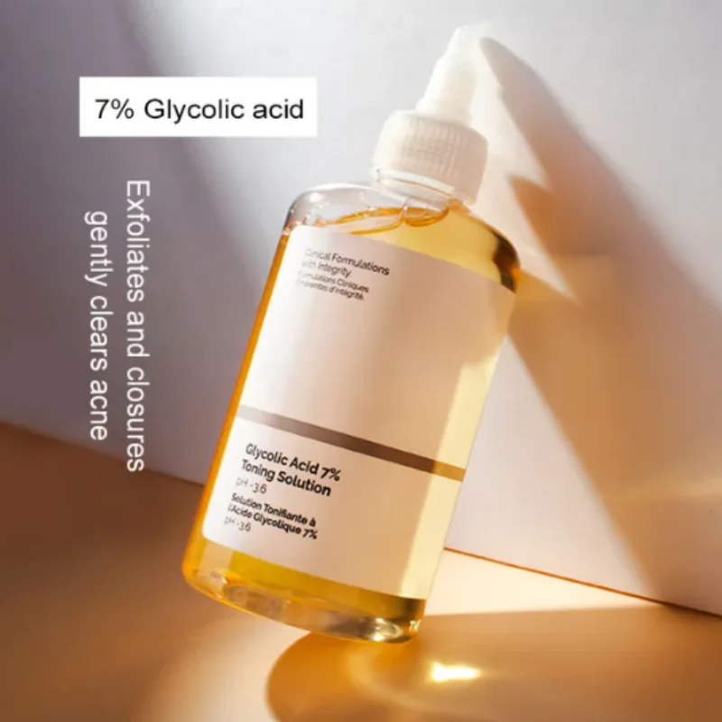 Solution de remodelage de la peau à l'acide glycolique, 7% tonifiant exexpecé, tonifie manuellement, retire les points noirs, hydrate l'acné, essence aux fruits