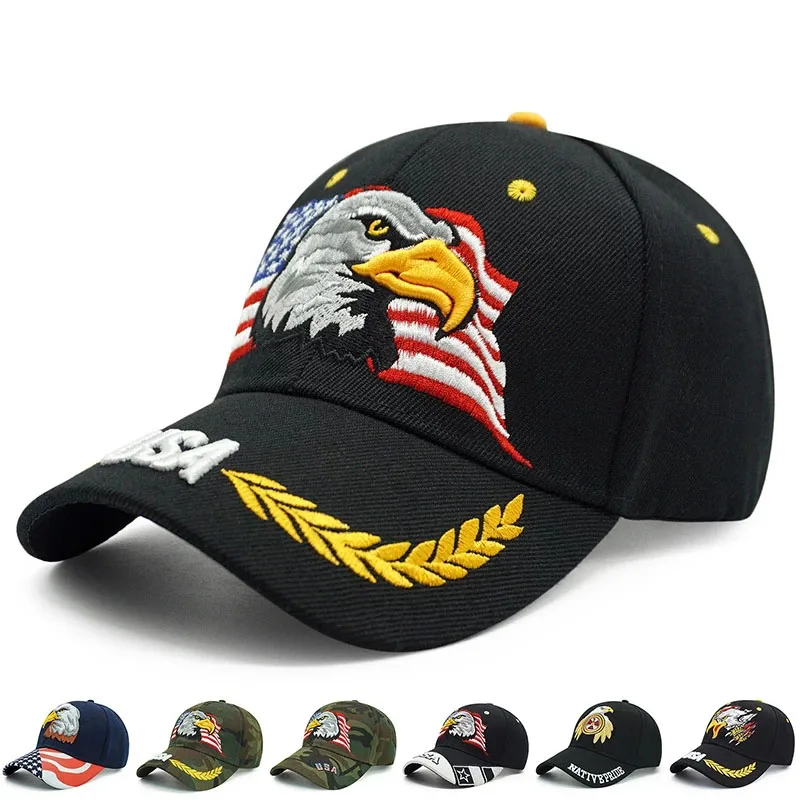 Men\'s USA Eagle Baseball Cap American Flag Embroidery Snapback Dad Hat Bone Male Summer Casual US Army Tactical Hip Hop Caps