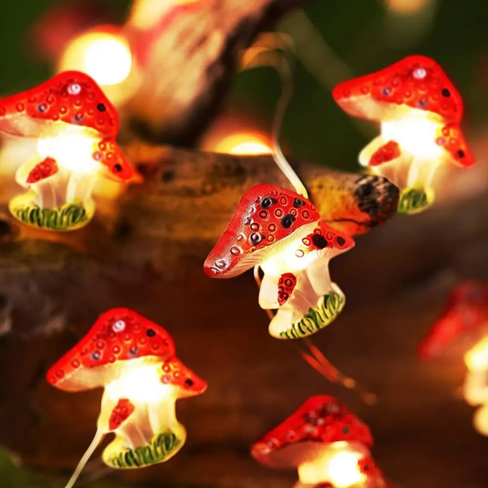 Luces de alambre de cobre con forma de seta 3D, 2M, 20Leds, bricolaje, guirnaldas de hadas navideñas, luces navideñas con forma de seta para decoración de fiesta en el jardín