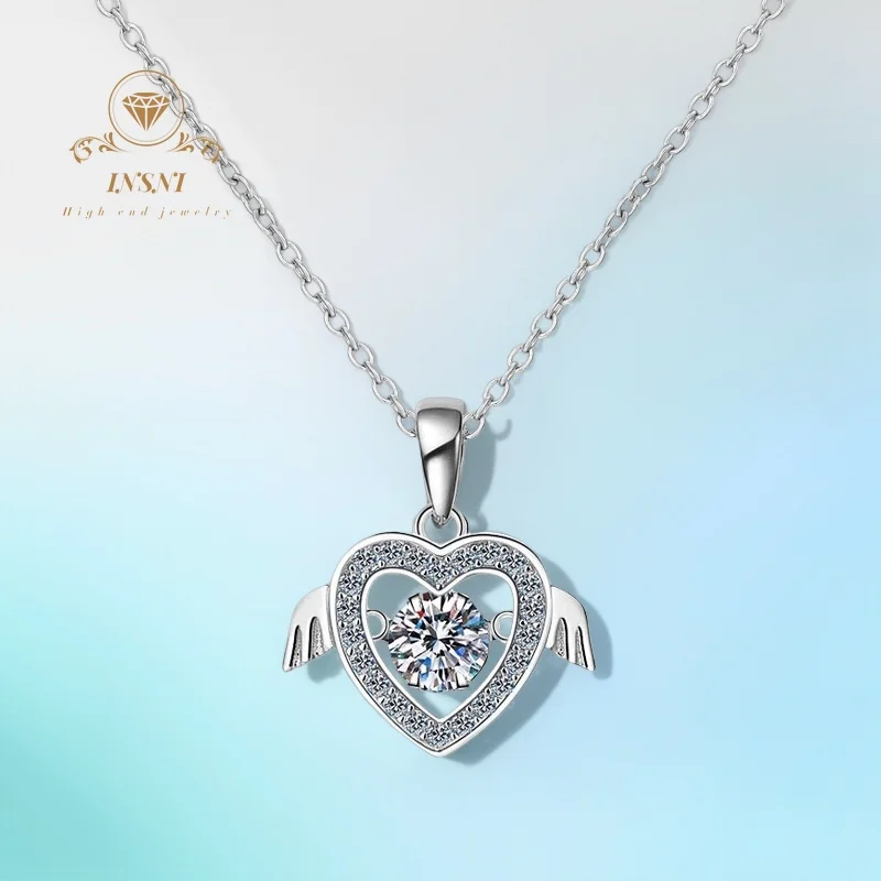 

0.5CT Premium Moissanite Lovebirds Lock Bone Chain S925 Sterling Silver Dynamic Heart Pendant PT950 Gold Plated Gift jewelry