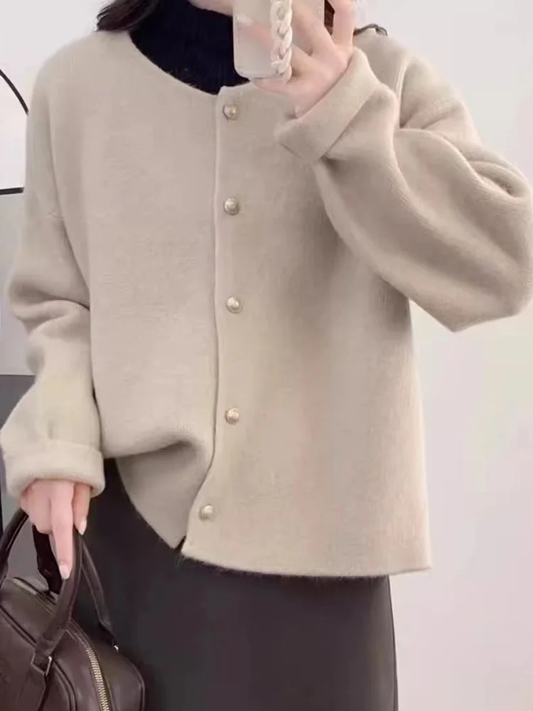 موضة جديدة واحدة الصدر سترة سترة المرأة الخريف الشتاء طويلة الأكمام المرأة البلوزات معطف أبلى فضفاض غير رسمي #4