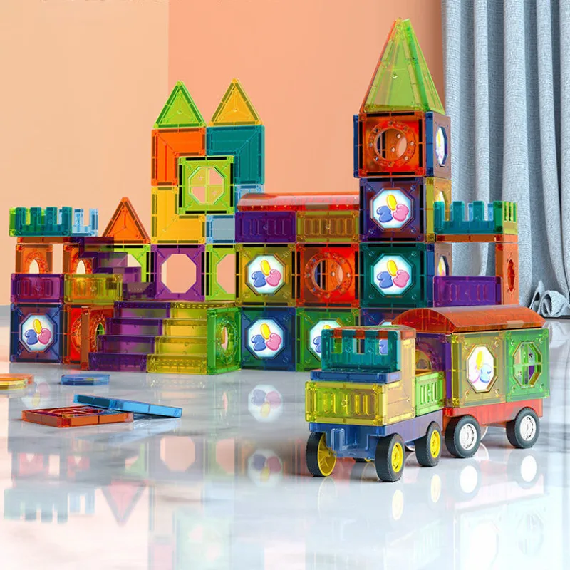 اللبنات المغناطيسية البلاط المغناطيسي الرخام تشغيل سباق المسار كتل نموذج البناء مجموعة ألعاب المغناطيس التعليمية للأطفال #2