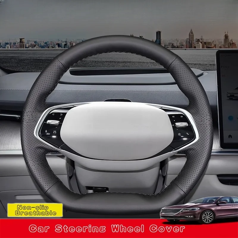 Custom Hand Sewing Microfiber Leathe Anti-slip Car Steering Wheel Cover For Changan Qiyuan NEVO Q05 A07 2023 Car Accessories