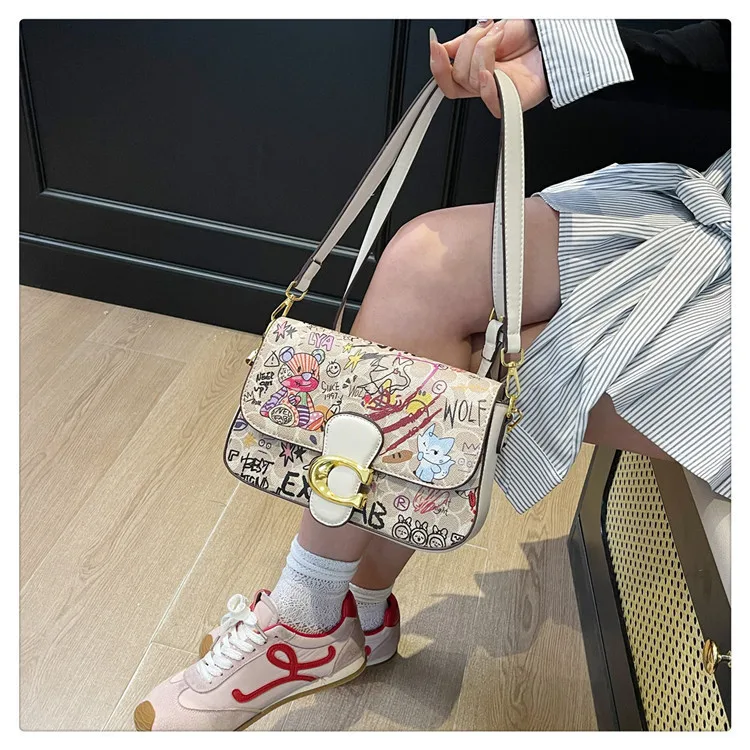 

2025 New Doodle Print Square Bag for Women Spacious Mini Crossbody Bag Convertible Shoulder Bag Chic for Your Daily Adventures