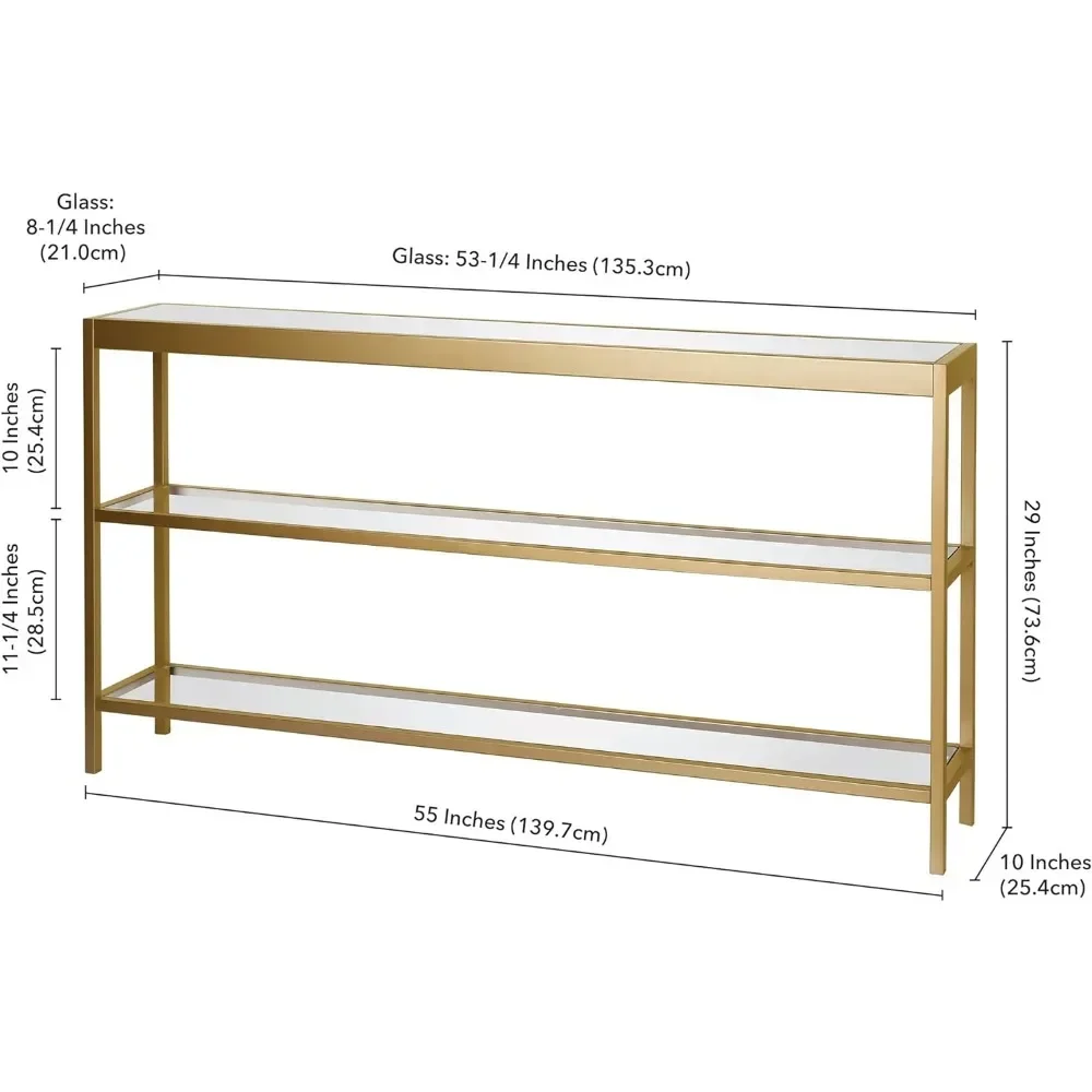 55" Wide Rectangular Console Table in Brass, Entryway Table, Accent Table for Living Room, Hallway
